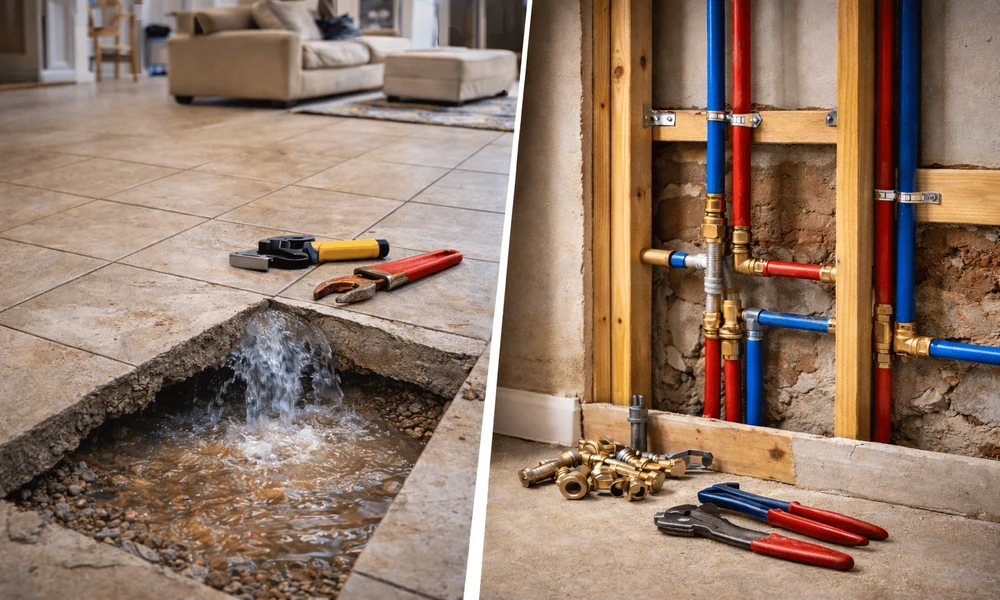 Jackhammer the Slab or Reroute the Pipe Overhead?